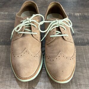 Cole Haan LunarGrand Wingtip Oxfords - Beige Suede, Mint Green Sole/Laces, 8.5B